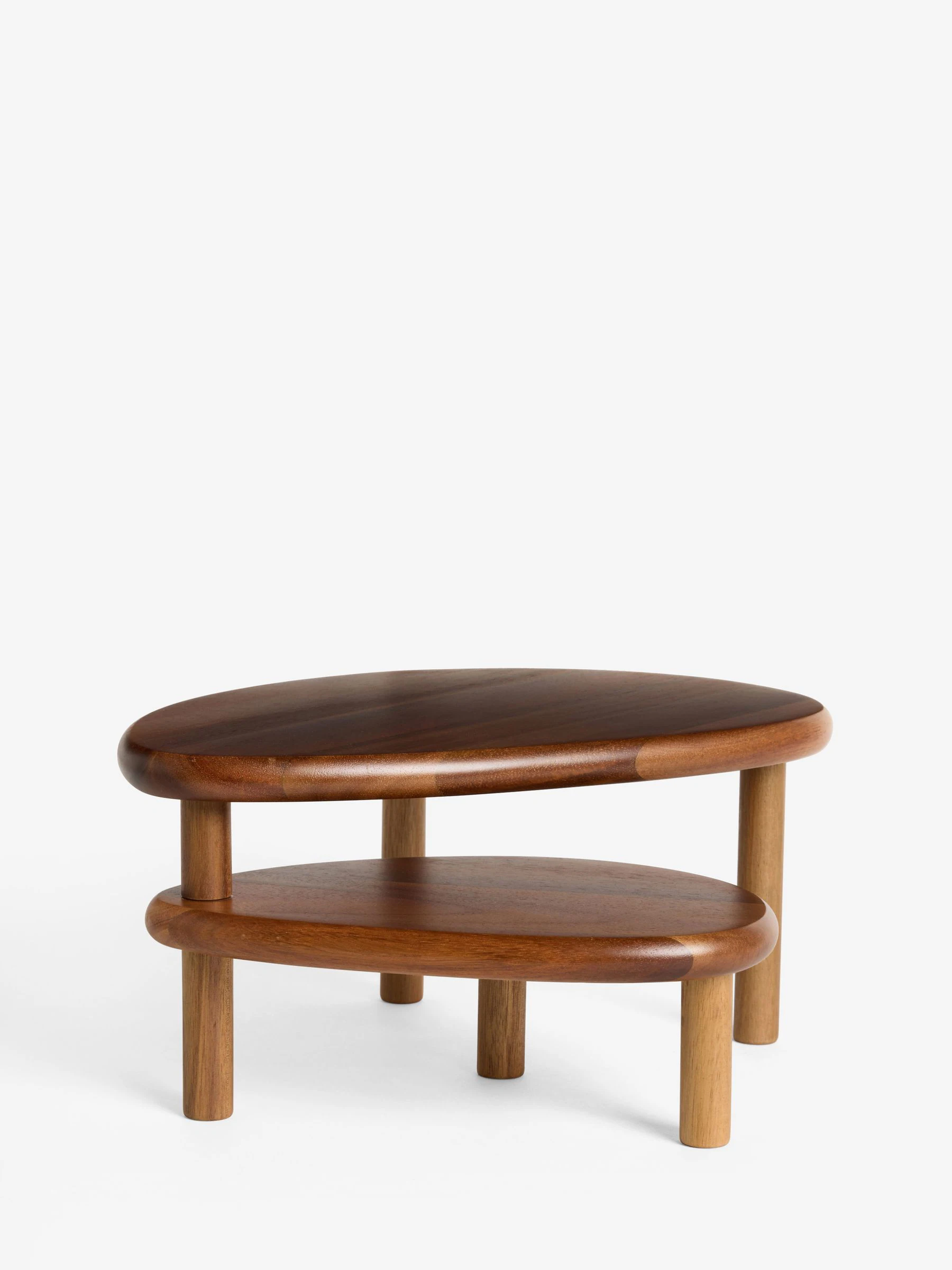 Houten serveerstandaard met twee niveaus