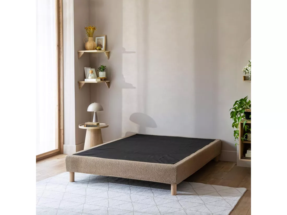 Cache-sommier bouclette intégral beige 160x200 - Boucletta