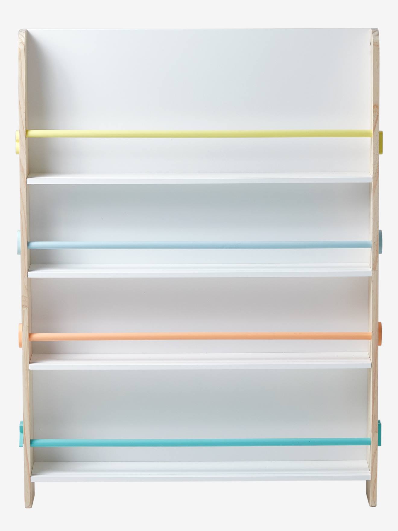 Expositor de livros, branco claro, liso com motivos.