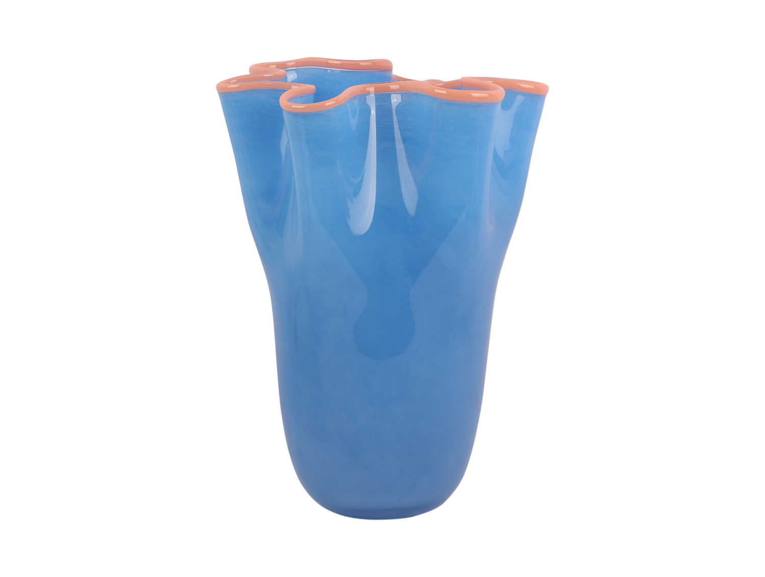 Vase Ruffles glass large jeans blue w. peach orange rim