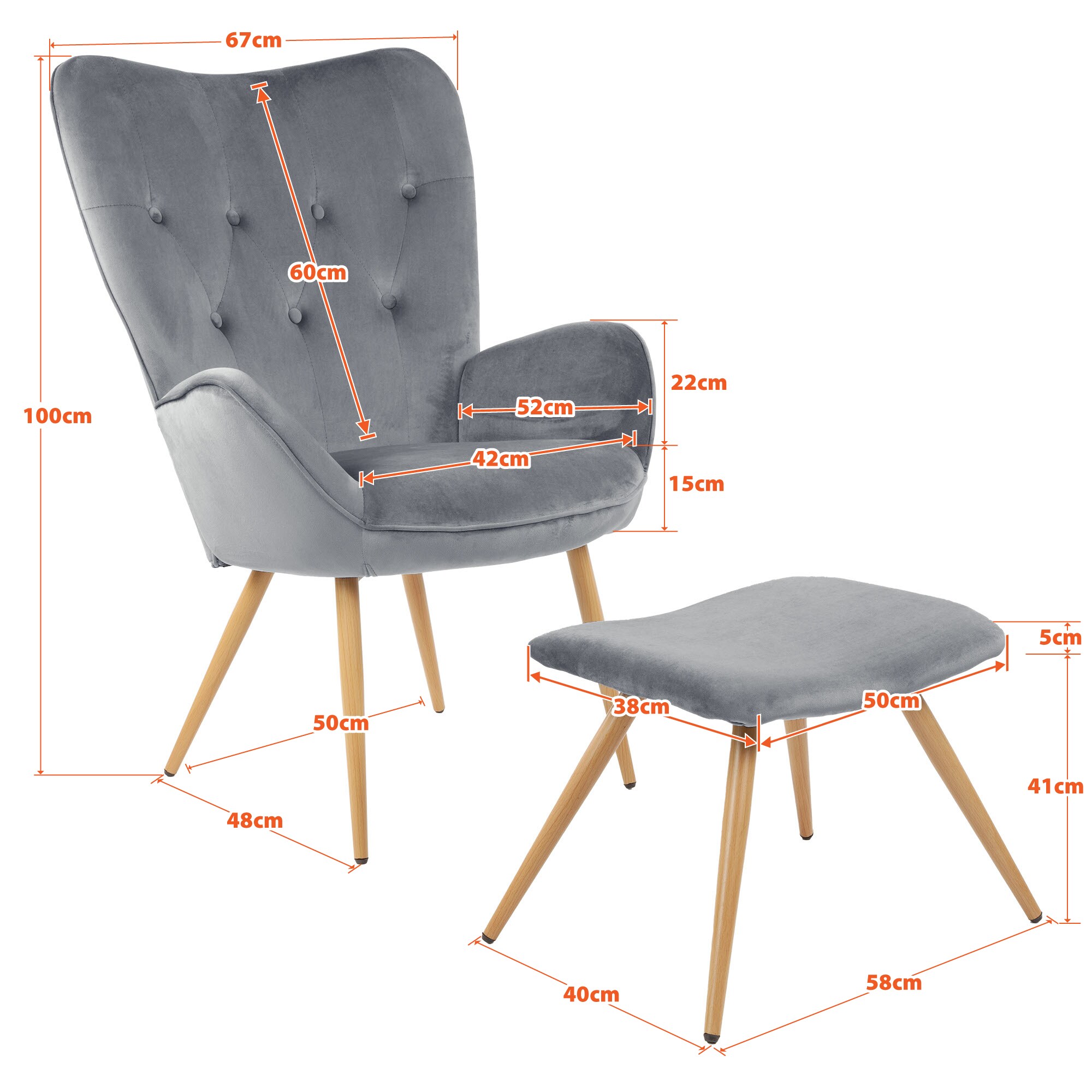 Albatros Ohrensessel mit Hocker YORK, Samt Bezug, bequem gepolstert, Fernsehsessel, Polstersessel, Farbe Ohrensessel:Beige