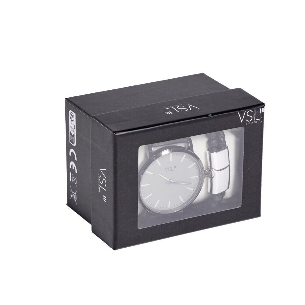 Ensemble montre et bracelet homme simili noir