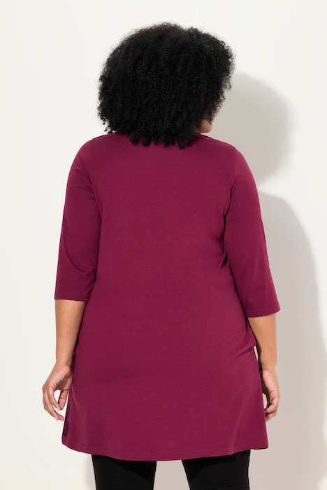 Longshirt, Zierbänder, A-Linie, V-Ausschnitt, 3/4-Arm