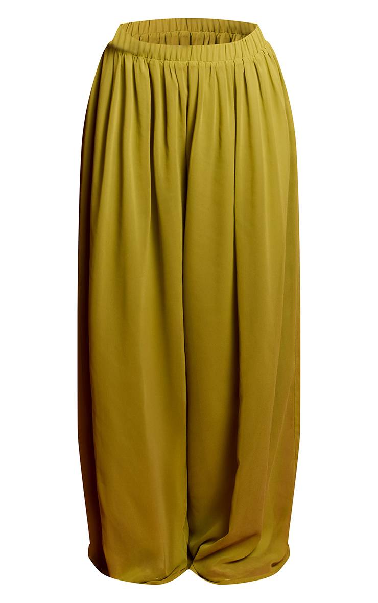 Vert Ensemble Coordonné Pantalon Large En Mousseline Avec Taille Froncée