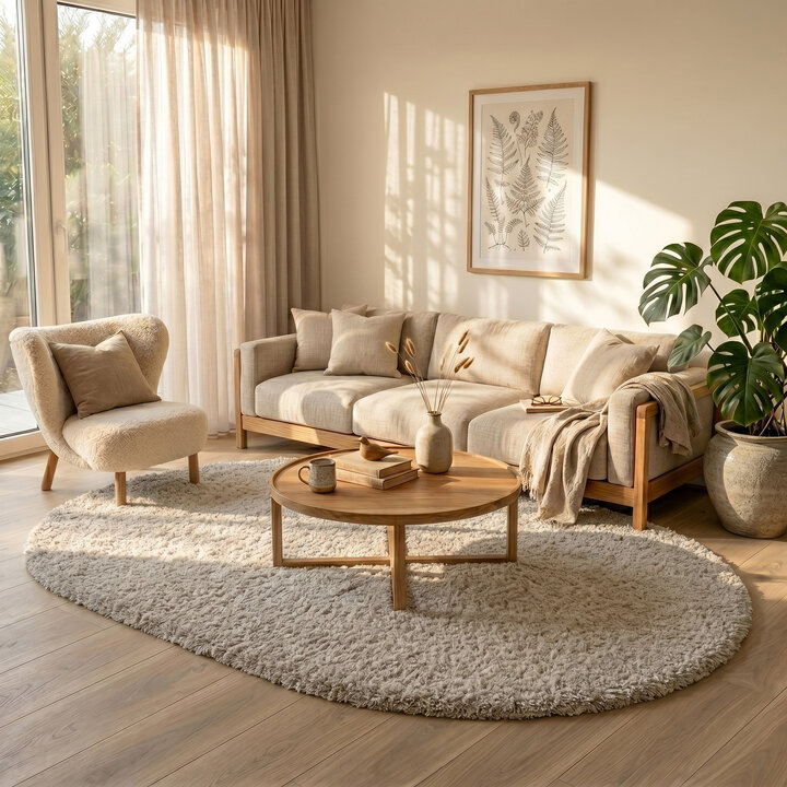 Ovaal Shaggy vloerkleed - Blaze Beige/Grijs | Luxe!