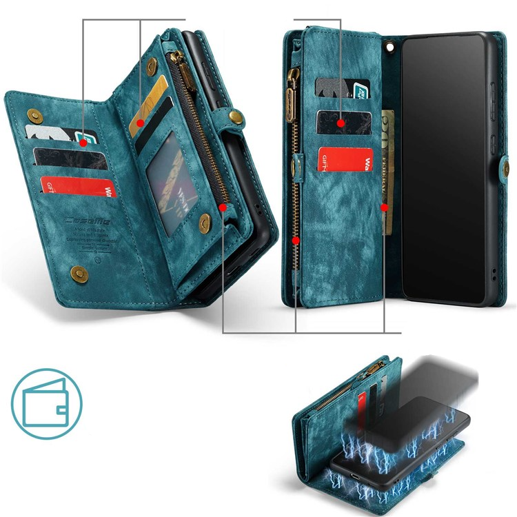 Samsung Galaxy S21 FE 5G 2in1 Leder Tasche   Magnet Hardcase Karten Etui - Blau / Grün