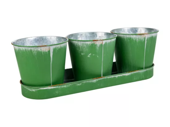 3 Cubos en métal et plateau verts