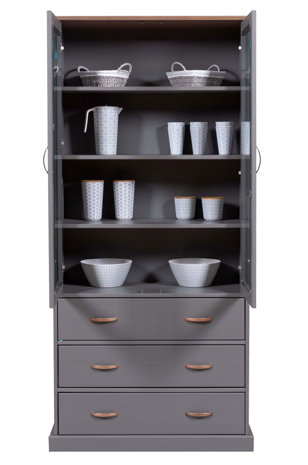 Vitrine NICLAS 90x190x38,4 cm Massivholz grau