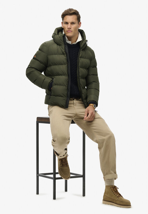 Superdry HOODED SPORTS PUFFER JACKET Army khaki