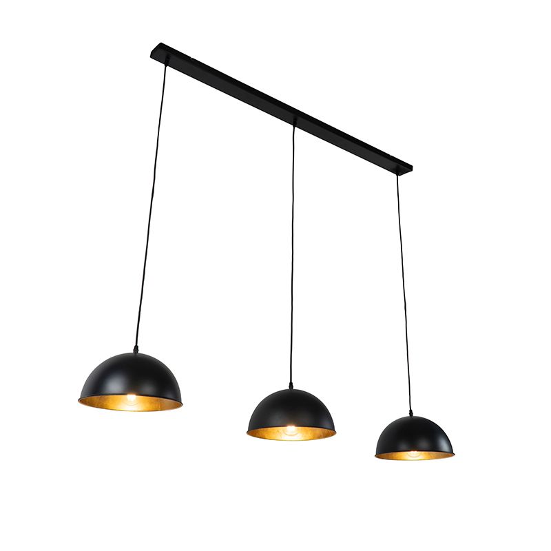 Smart hanglamp zwart met goud 3-lichts incl. Wifi A60 - Magnax