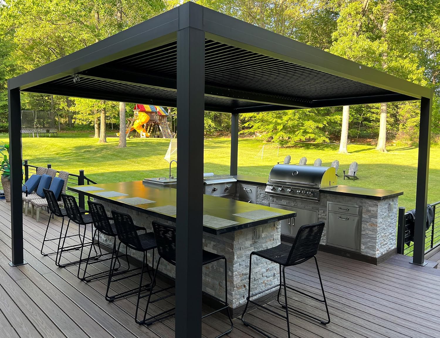 PURPLE LEAF Pergola 3.33 x 4.5 m Wasserdicht Stabil Winterfest Lamellenpergola Alu Pergola mit Lamellendach Terrassenüberdachung Pavillon mit Verstellbaren Alu-Lamellen für Partyzelt, Grau