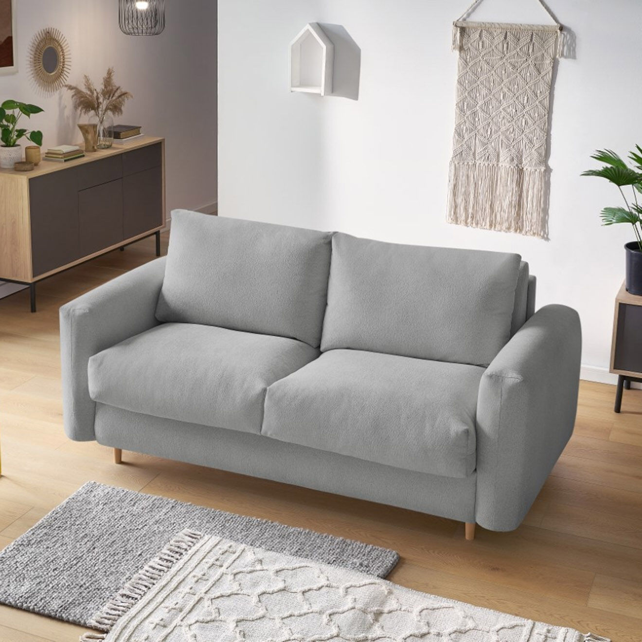 Bobochic Canapé convertible cocoone express gris clair - 220x105x98 cm