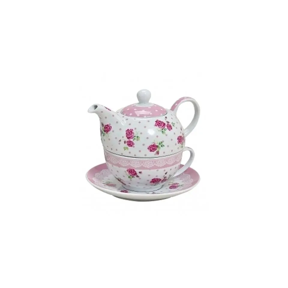 Theepot - bloemen patroon - inclusief theebeker - porselein