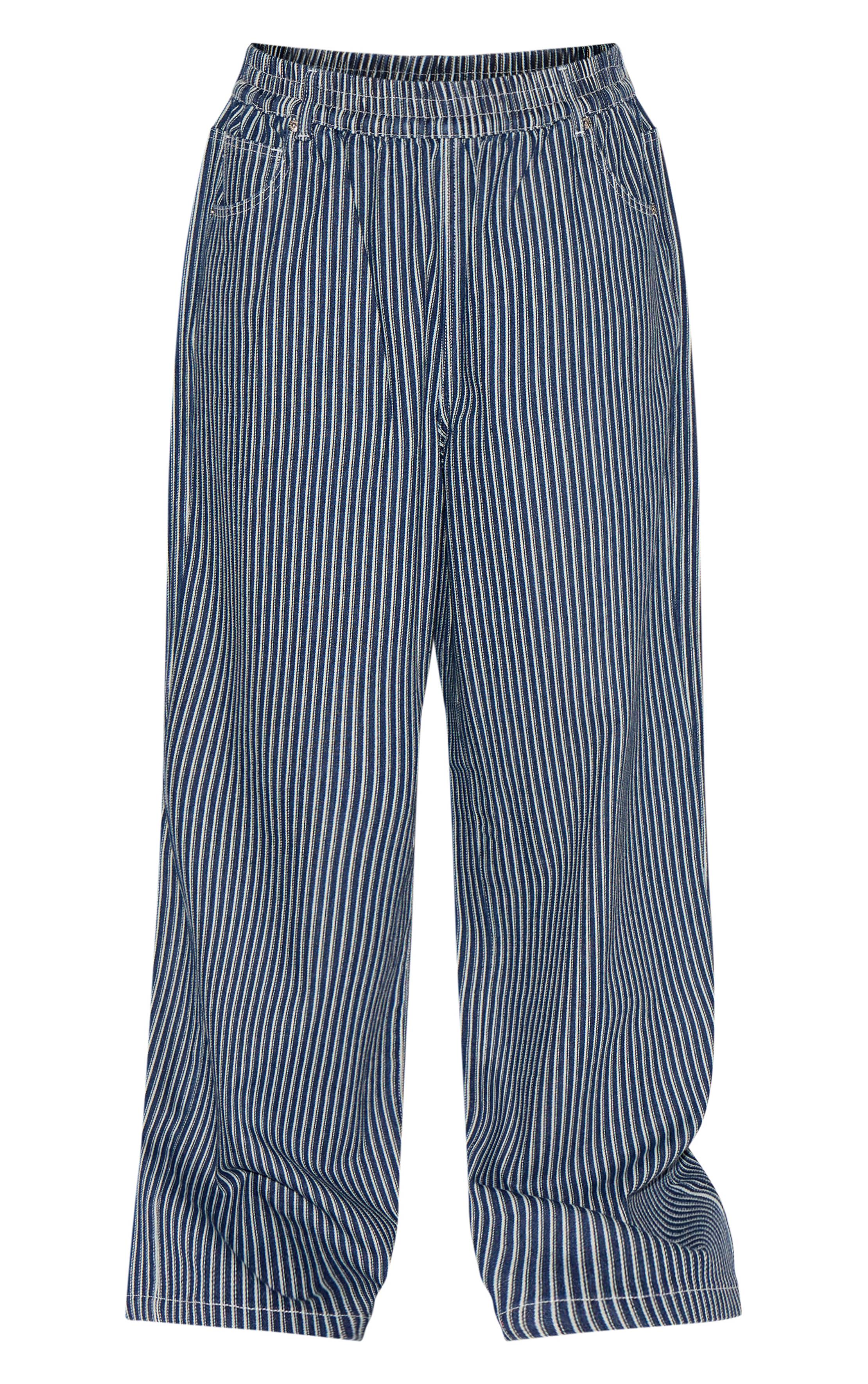 Bleu Jean Grande Taille À Taille Élastique À Fines Rayures