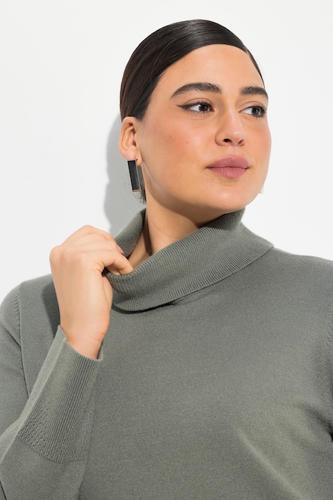Rollkragenpullover, breite Rippbündchen, Langarm