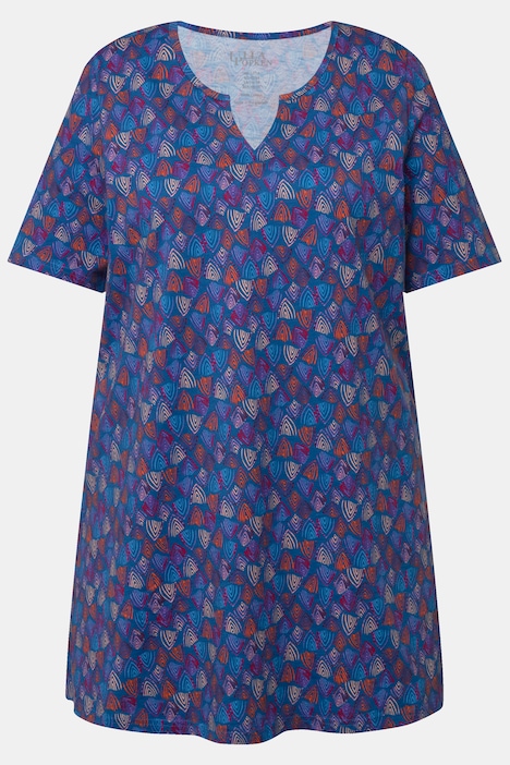 Longshirt, Dreiecksmuster, Tunika-Ausschnitt, Halbarm