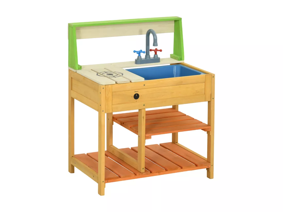 Jeu d'imitation cuisine extérieure enfant 3 étagères évier bois sapin pré-huilé