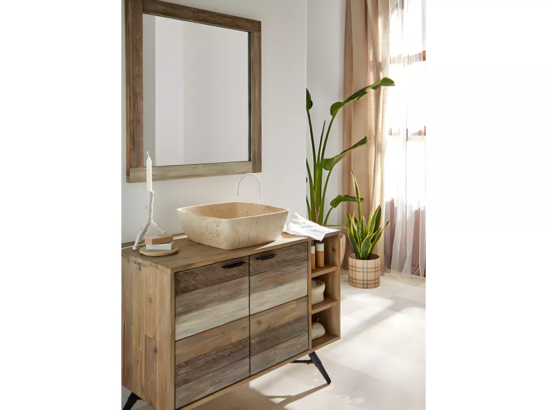 Vasque à poser / lavabo en marbre coloris beige - Longueur 40 x Hauteur 15 x Profondeur 40 cm