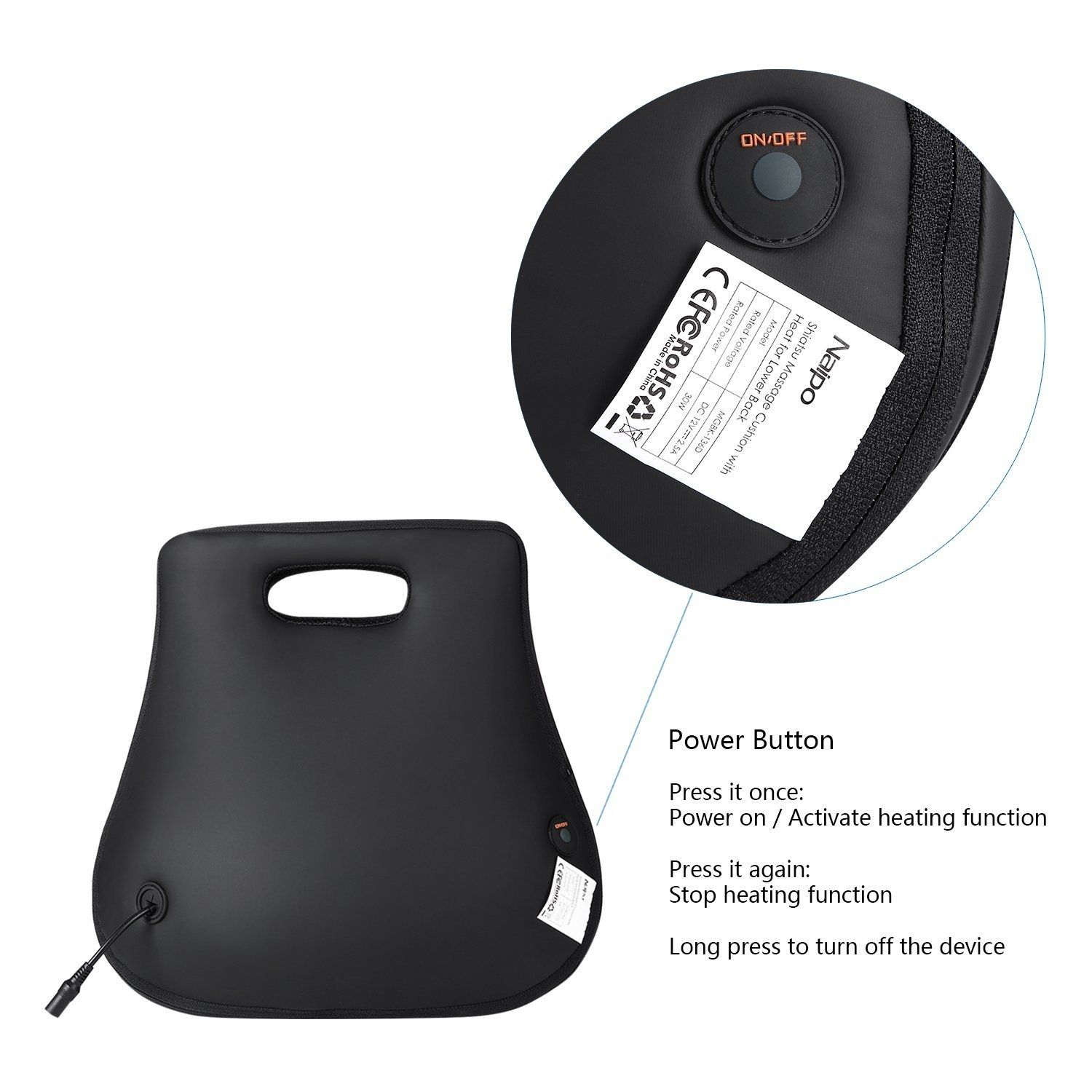 NAIPO Massagegerät Shiatsu Unterer Rücken Massager mit Wärmefunktion