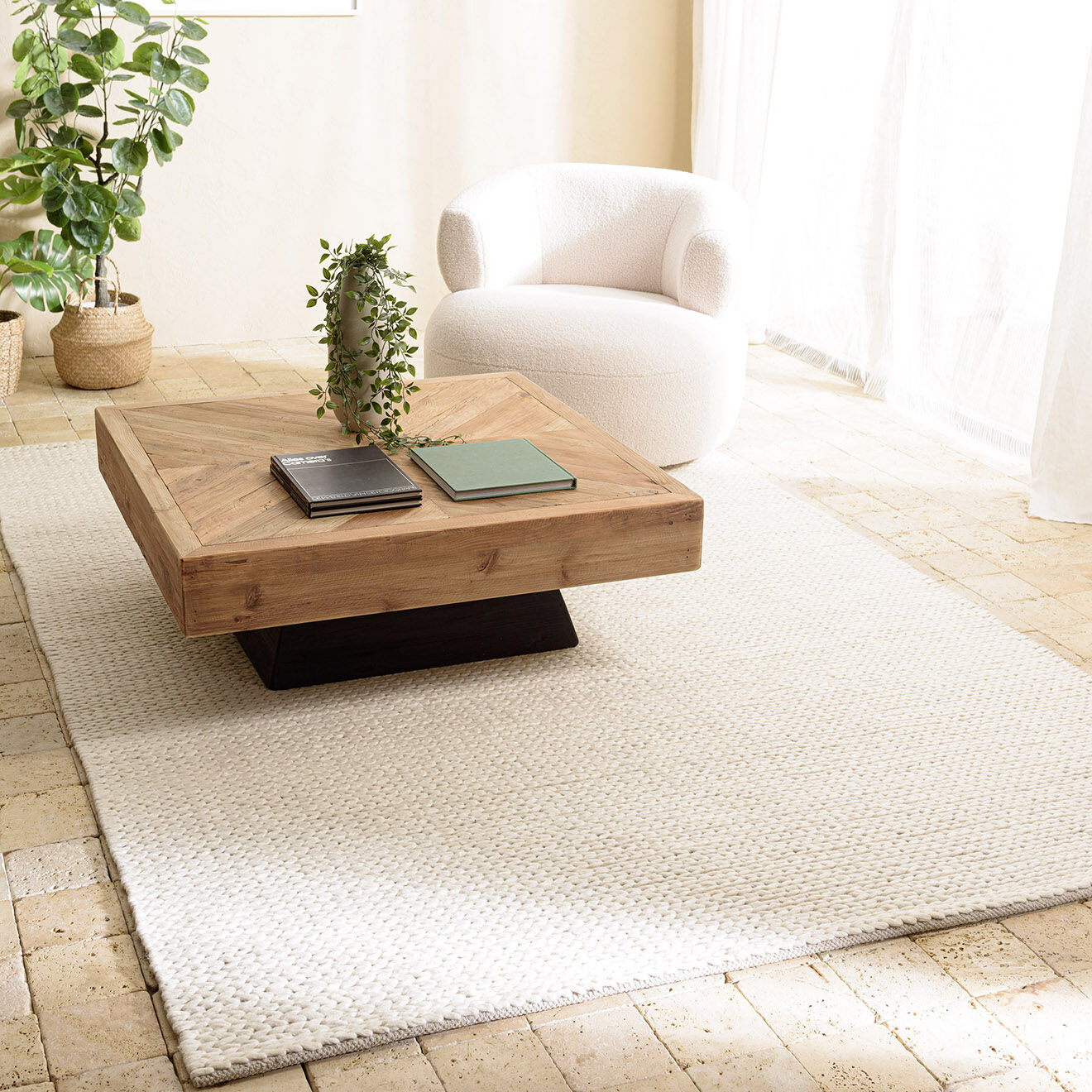 Macabane Tapis en Laine tissée Quentin écru - 290x200 cm