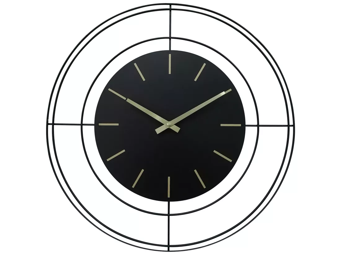 Grande Horloge Murale Analogique en Métal Noir 50 cm