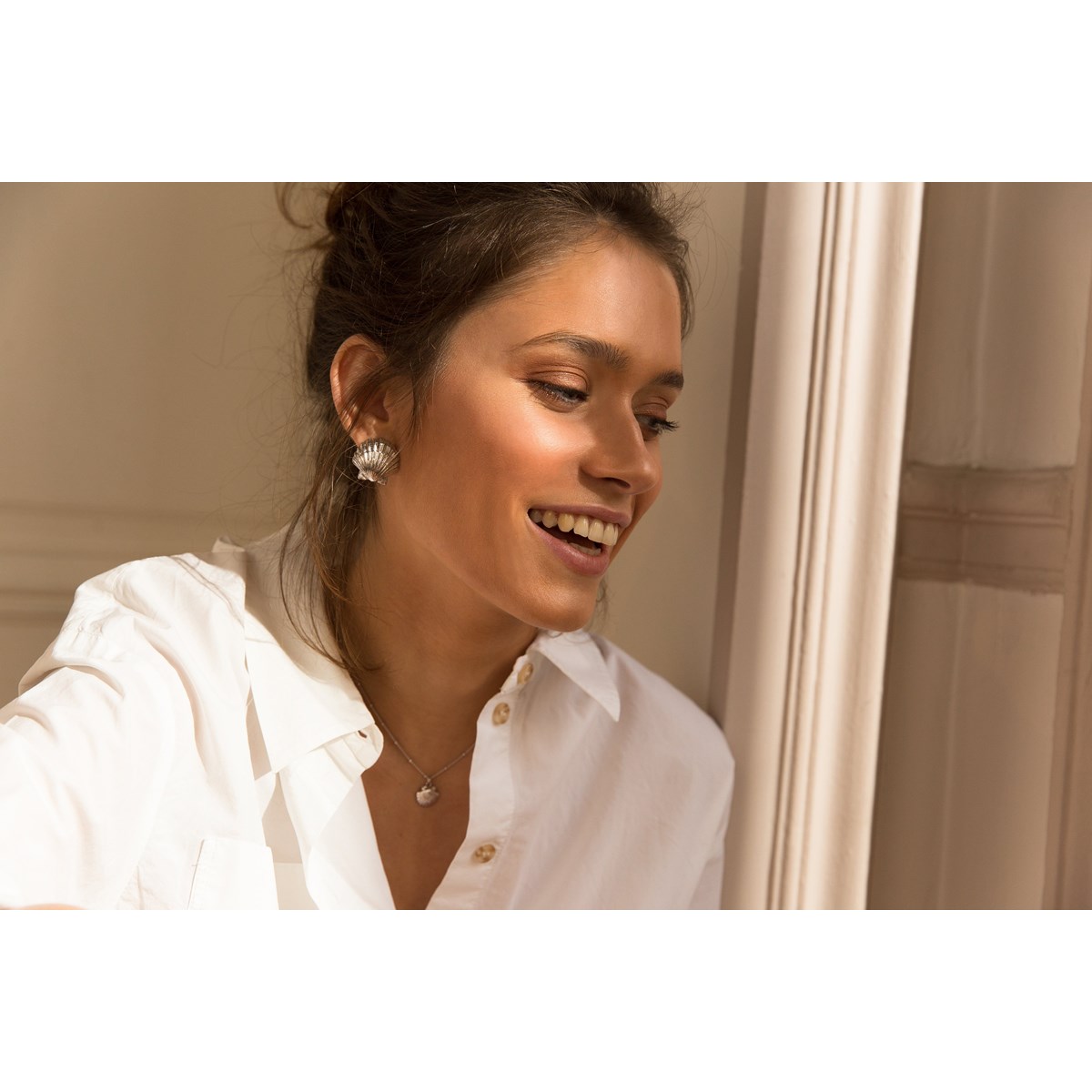 maxi boucles d'oreilles puces coquillages plaqué argent - NÉRÉE
