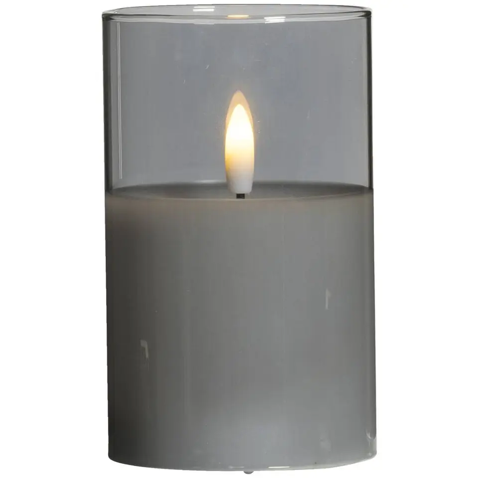 Led kaars in glas - grijs - 12,5xØ7,5 cm