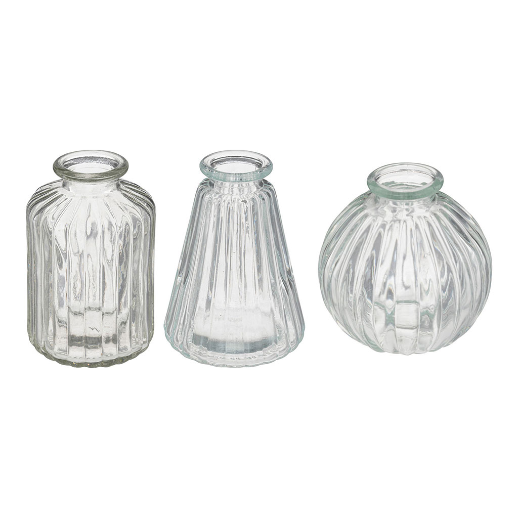 Set de 3 soliflores en verre transparent H 11cm