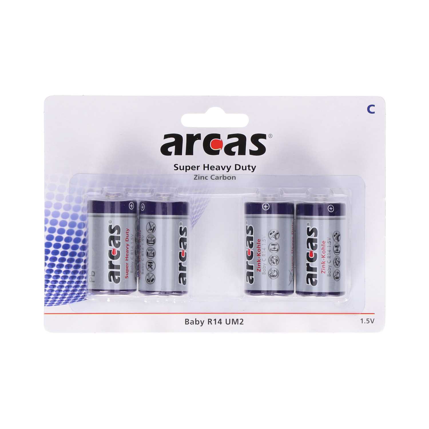Arcas Zink-Kohle Baby-Batterien R14 4er