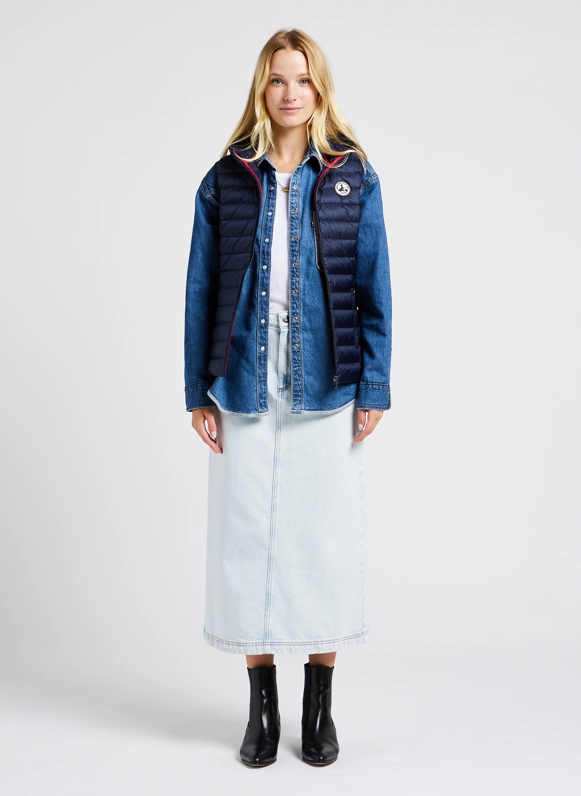 JOYBIRD - Jupe midi denim en coton | Blanc