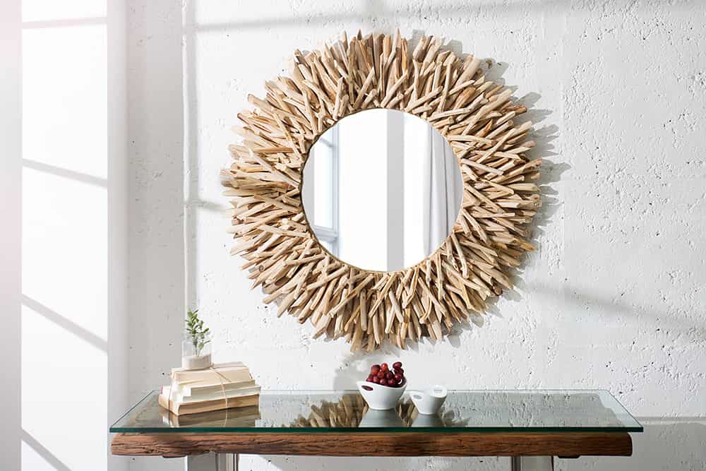 Handgearbeiteter Teakholz Spiegel RIVERSIDE 80cm natur Treibholz