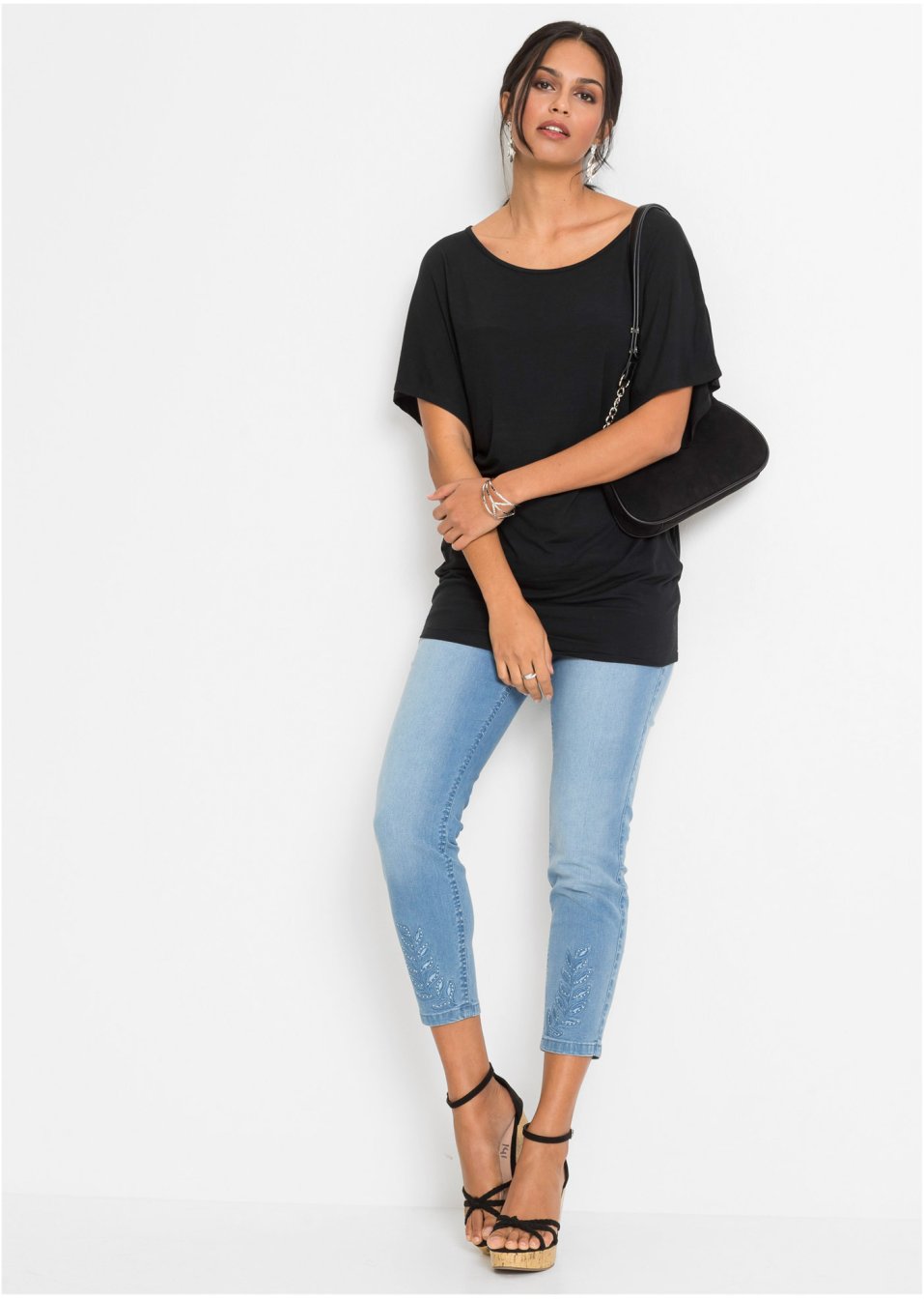 T-shirt manches chauve-souris à dentelle