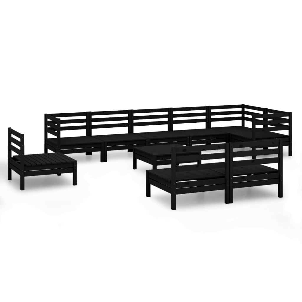 Salon de jardin meuble d'extérieur ensemble de mobilier 10 pièces bois de pin massif noir