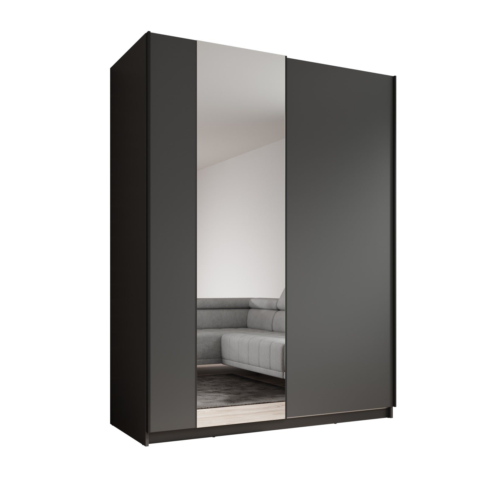 Meubella - Kledingkast Ganaro - Grijs - 150 cm - Met spiegel