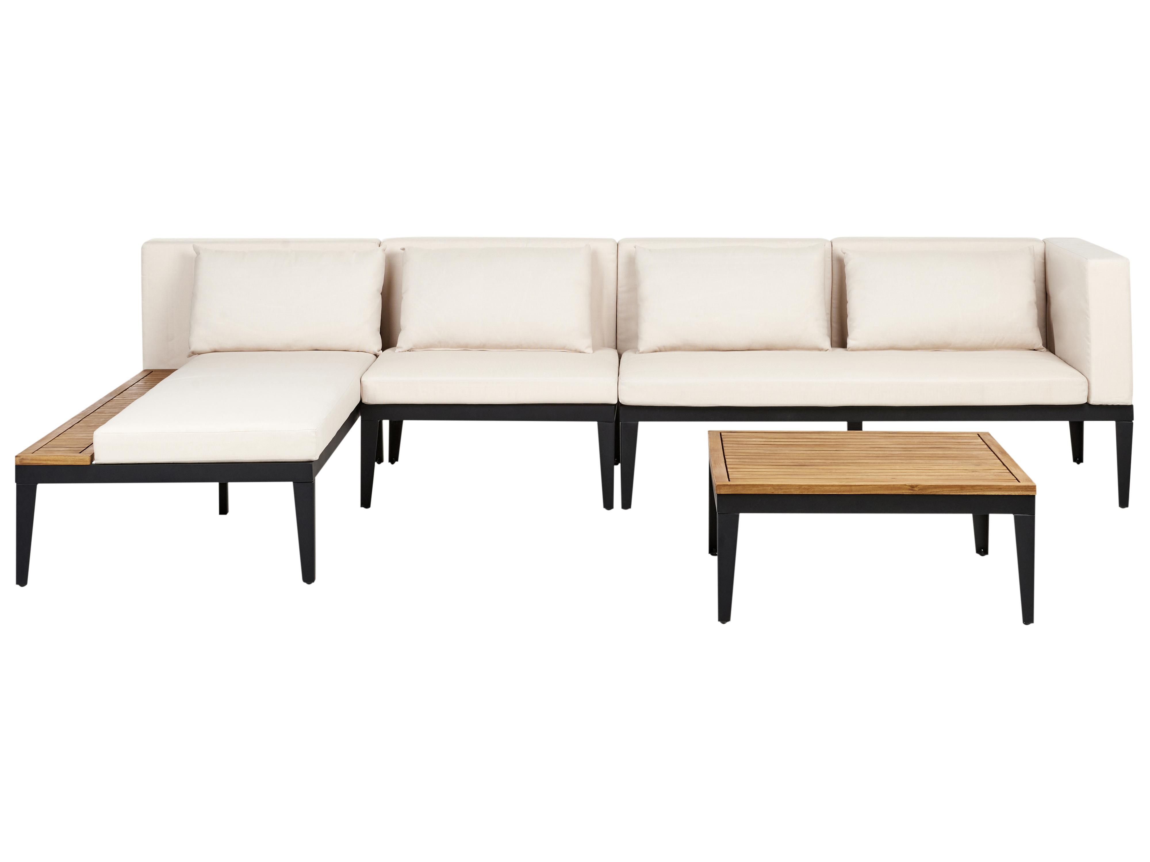 Tuin hoekloungeset met tafel 4-zits BRACCIANO rechtszijdig Gecertificeerd acaciahout Lichtbeige