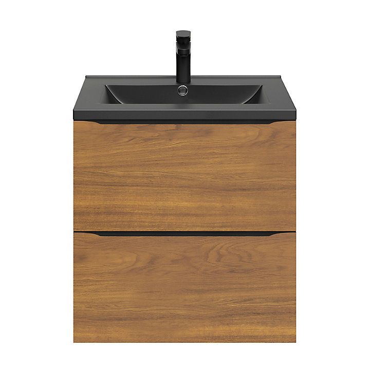 Meuble sous vasque à suspendre GoodHome Imandra décor noyer L. 60 x H. 60 x P. 45 cm