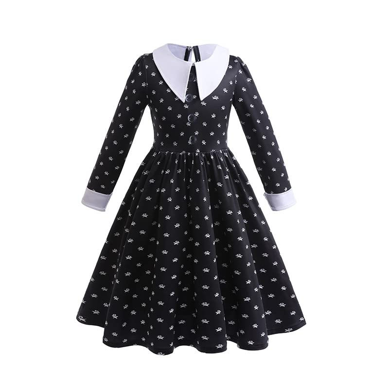 (130cm) Fasnachts Kinder Kostüm Wednesday Addams Kleid Verkleidung für Motto Partys / Halloween - Schwarz / Weiss