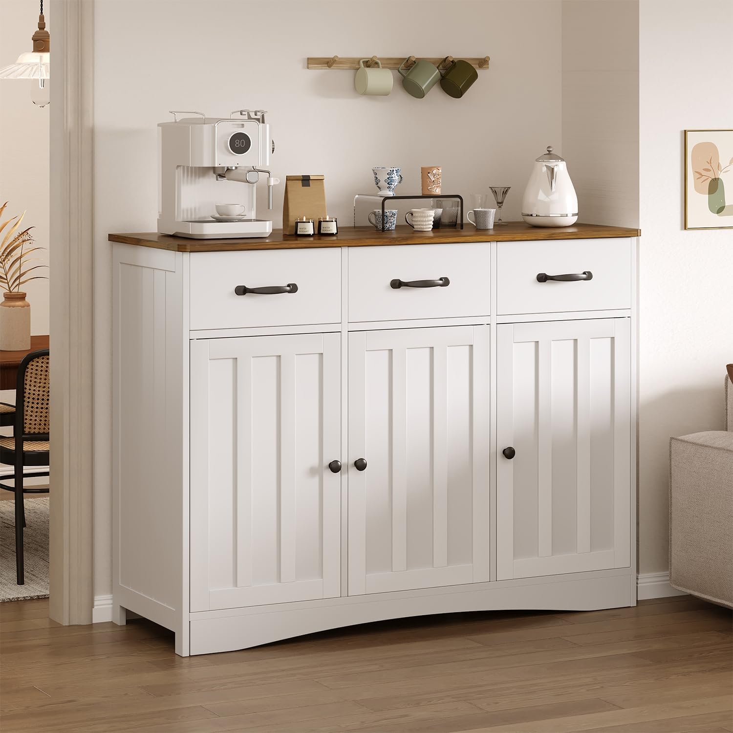 Sideboard, Buffetschrank mit Arbeitsplatte, Aufbewahrungsschrank mit 3 Schubladen und 3 Türen, für Esszimmer, Wohnzimmer, Flur, 108x39x81 cm, Retro