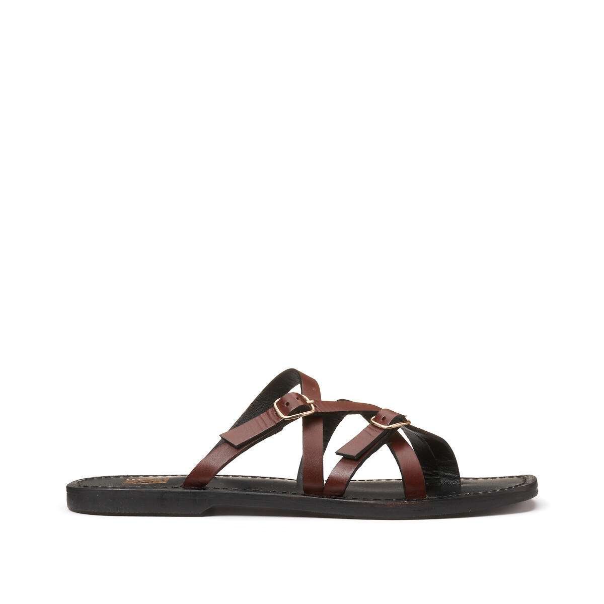 COLEÇÕES LA REDOUTE<br>Mules de couro, tiras estreitas e fivelas