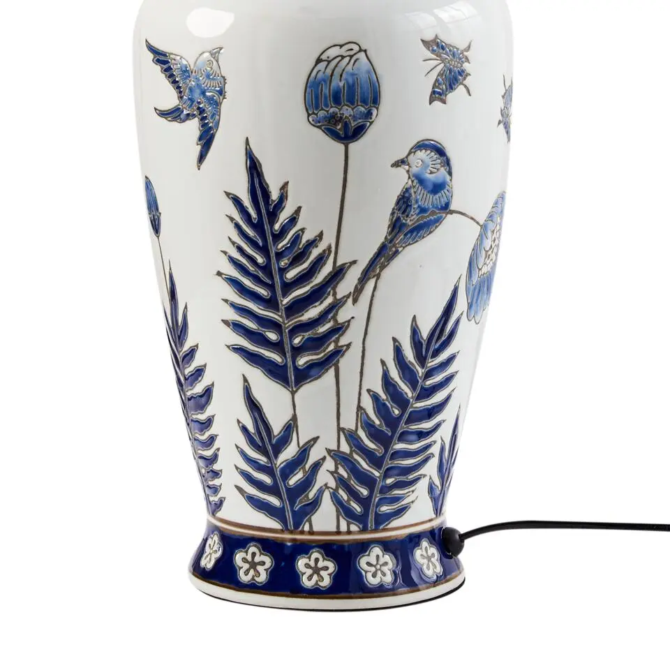 BIJELA - Tafellamp - Wit/Blauw - Porselein/Linnen