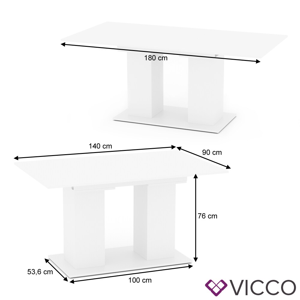 VICCO Esstisch DIX 140 - 180 cm Weiß matt Esszimmertisch ausziehbar Küche Tisch