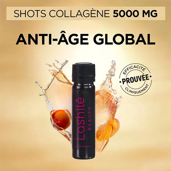 Lashilé Beauty Shots Collagène 5000 mg Action Anti-âge Collagène marin type 1 et 3, Zinc 14 shots