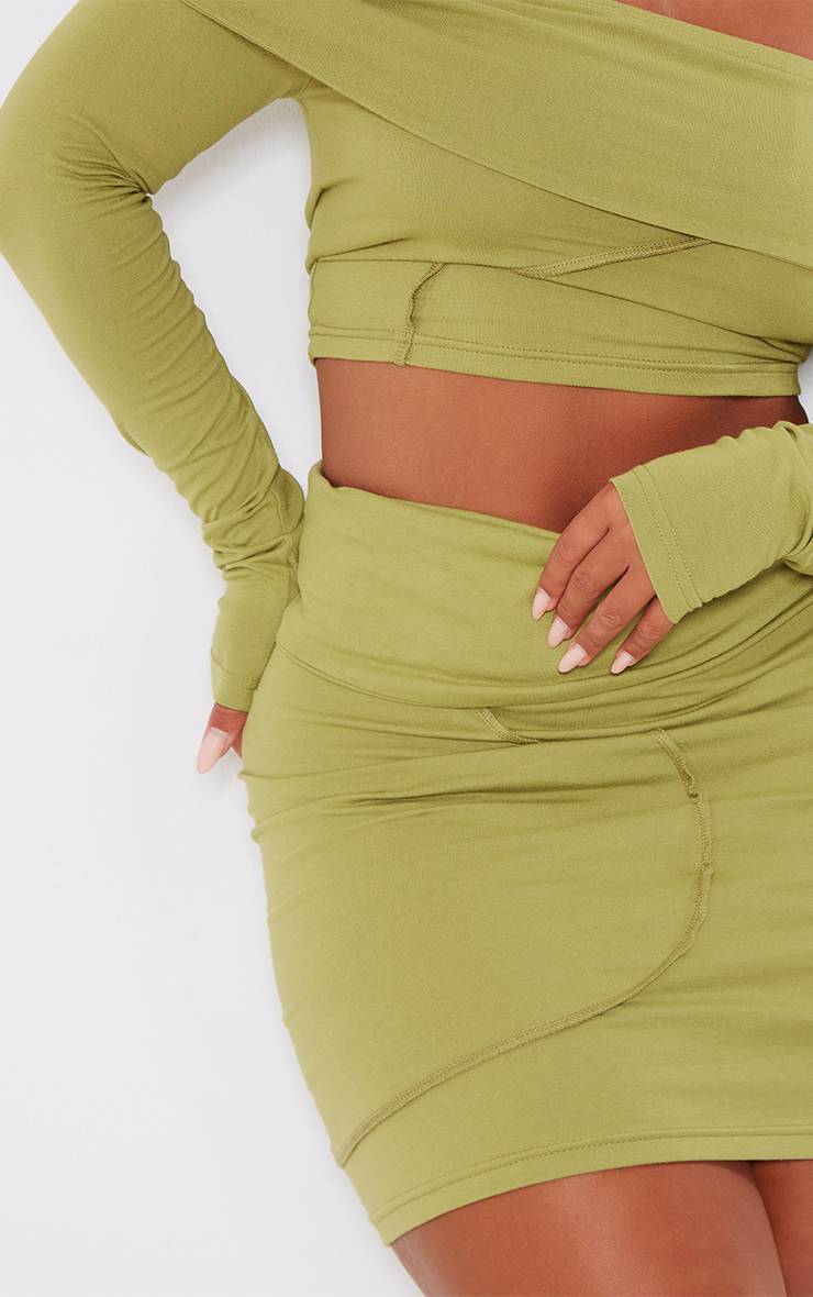 Vert Olive Mini-jupe Taille Haute Repliée Avec Détails De Coutures Co-ord Shape
