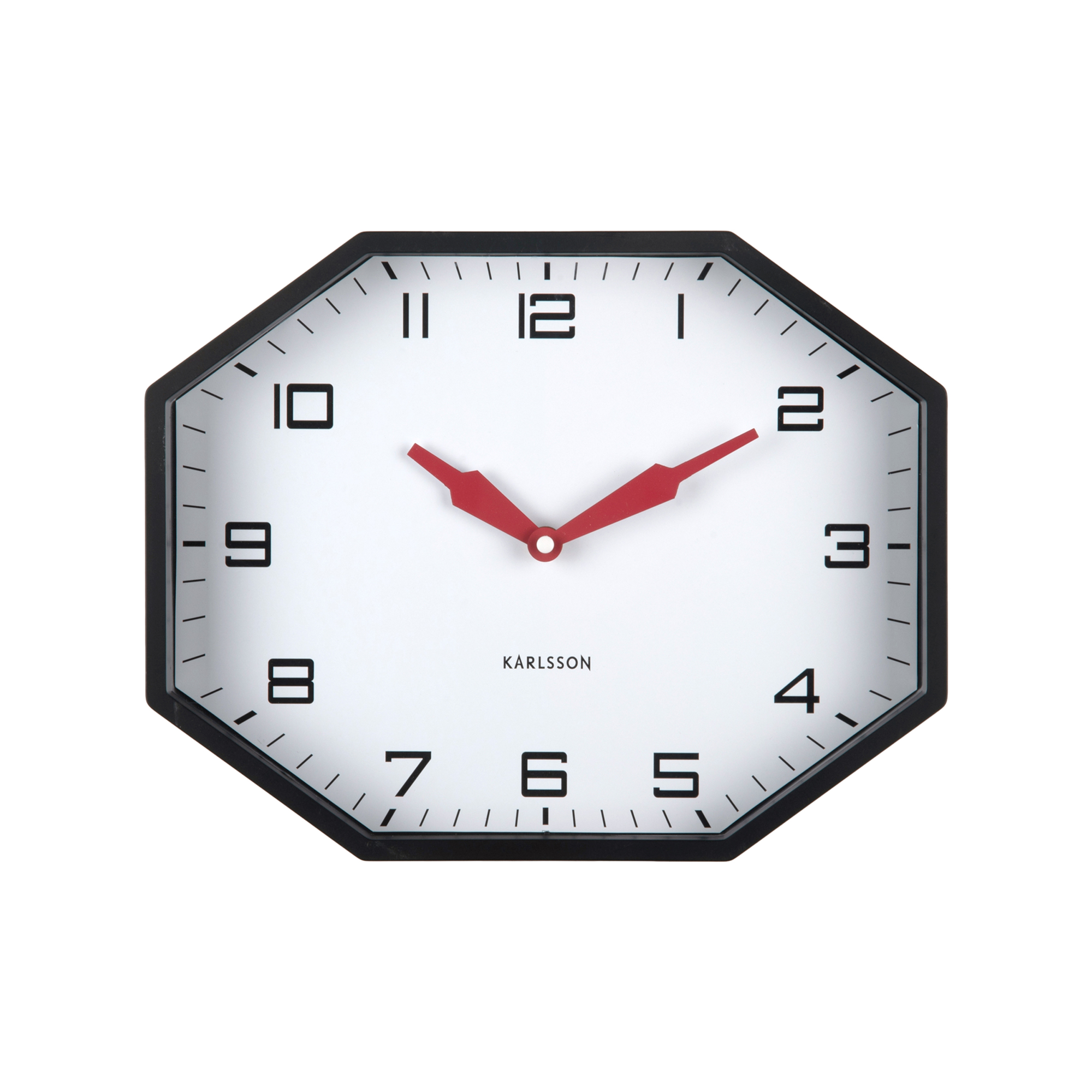 Wandklok Modern Factory Octagon Helderrood