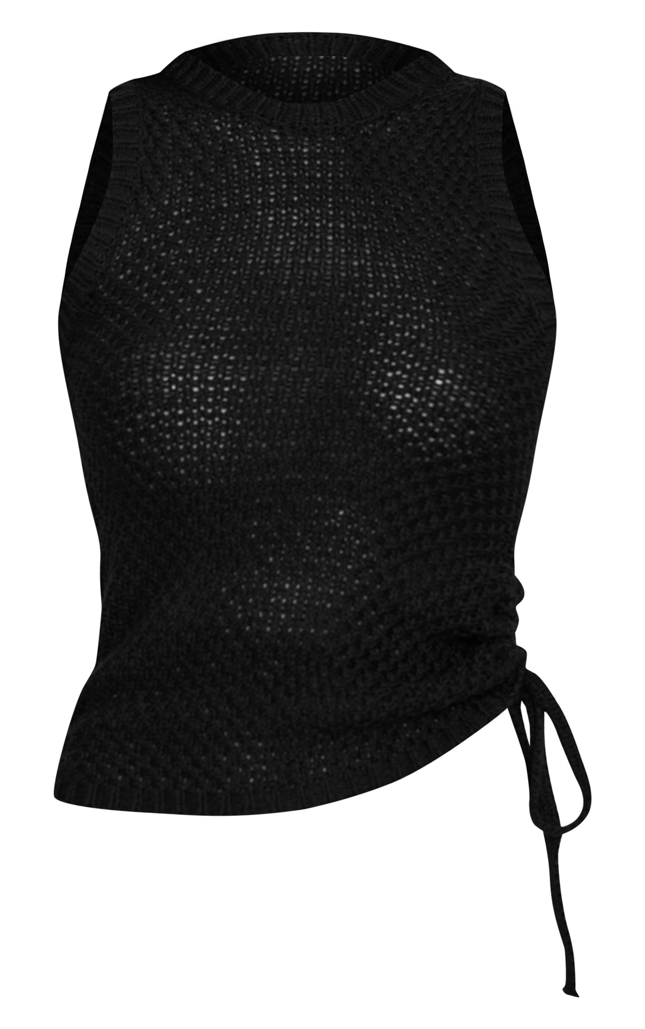 Noir Haut De Course Froncé En Maille Crochet