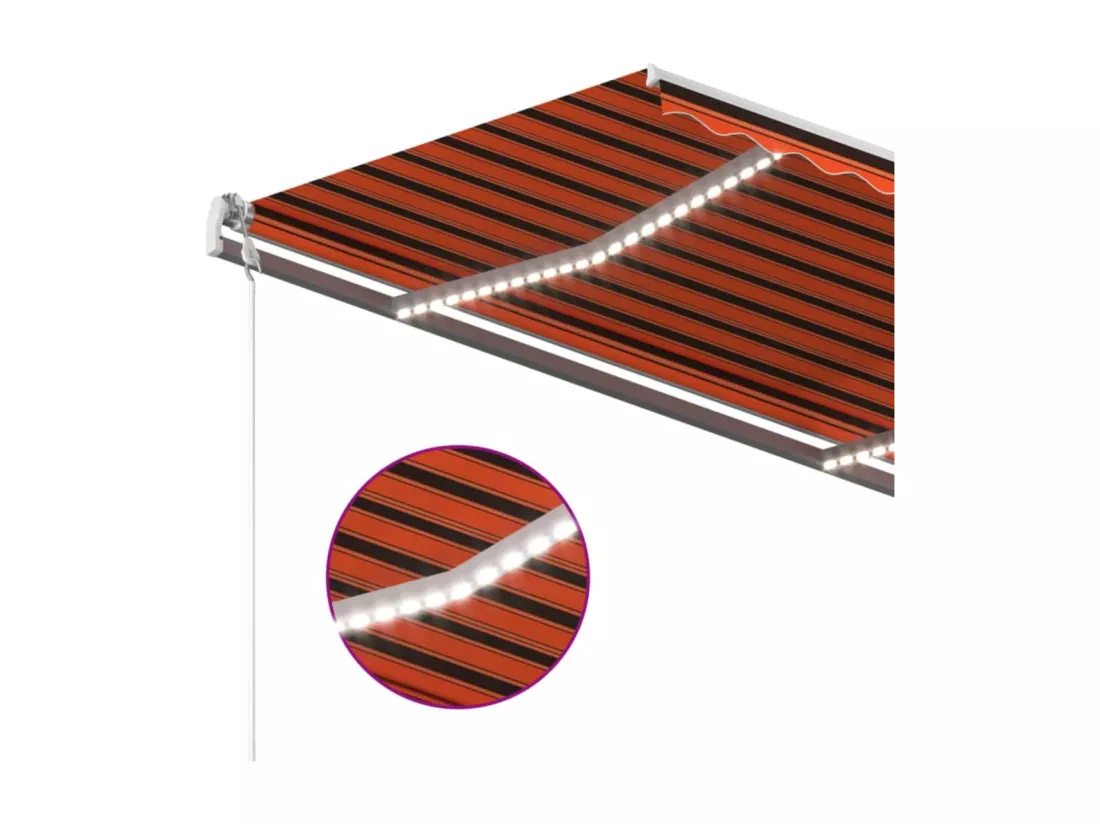 Auvent manuel rétractable avec LED 450x350 cm Orange et marron