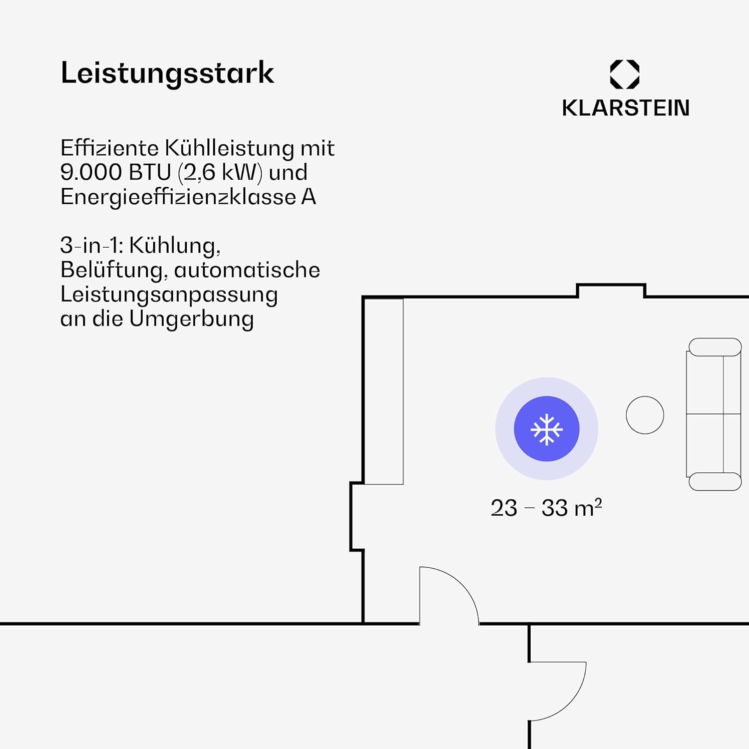 Klarstein Breeze Box 9K Klimaanlage – 9000 BTU, für Räume bis 32 m², Smart App & Sprachsteuerung, 3-in-1: Kühlen, Entfeuchten, Ventilator, Energieeffizienz A, mit Abluftschlauch & Fensterdichtungsset.