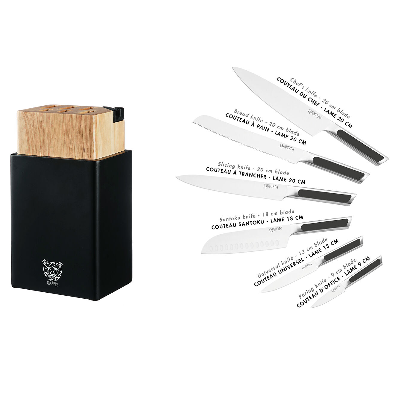 Bjorn Bloc avec couteaux de cuisine Loki Porvoo inox mat - 8 pièces