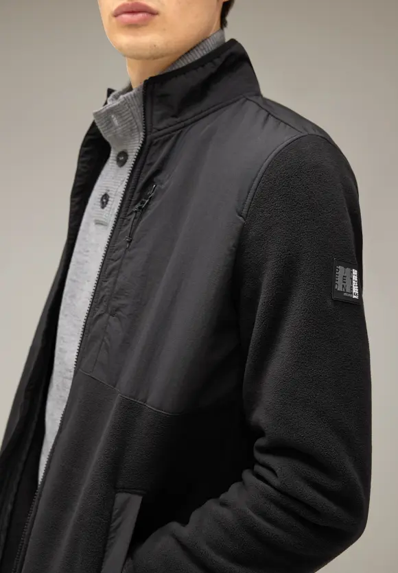 Fleecejacke im Materialmix - Black