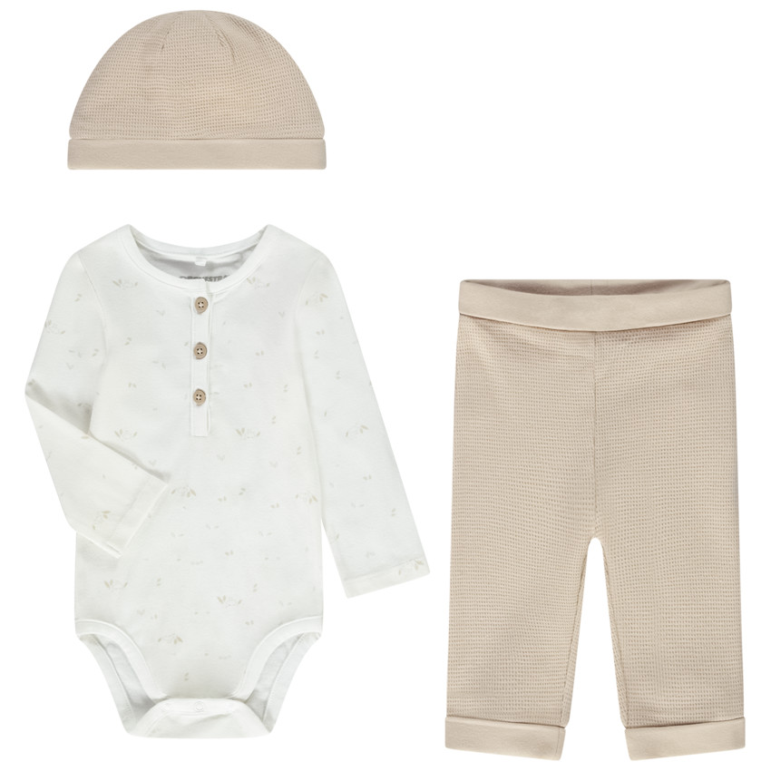 Ensemble 3 pièces en jersey et nid d'abeille pour bébé garçon